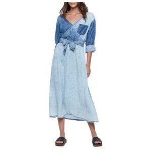 Wash Lab | Dresses | Wash Lab Crossover Faux Wrap Denim Midi Dress S Blue  Acid Wash Chambray | Poshmark